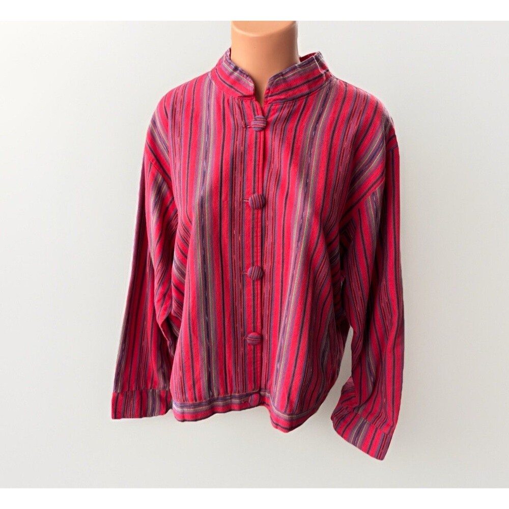 Vintage Orvis Womens 100% Cotton Twill Jacket Size L Button Pockets Striped 70s
